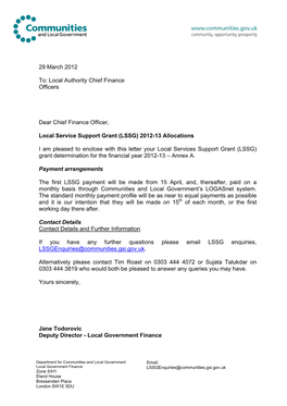 Local Service Support Grant 2012-13: Grant Determination Letter