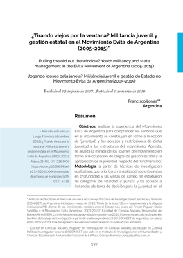 Militancia Juvenil Y Gestión Estatal En El Movimiento Evita De Argentina (2005-2015)*1