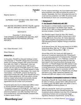 Ace Decade Holdings Ltd. V. UBS AG, No