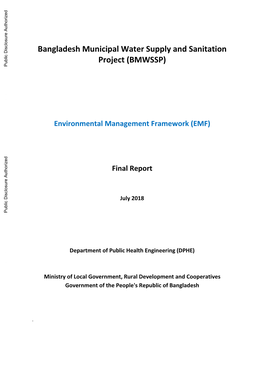 Bangladesh Municipal Water Supply and Sanitation Project (BMWSSP) Public Disclosure Authorized