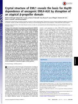 Crystal Structure of EML1 Reveals the Basis for Hsp90 Dependence of Oncogenic EML4-ALK by Disruption of an Atypical Β-Propeller Domain