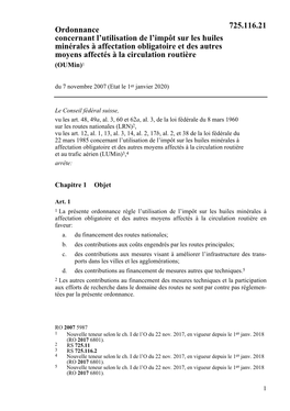 Ordonnance Concernant L'utilisation De L'impôt Sur Les Huiles Minérales À