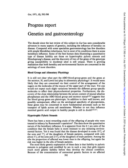 Progress Report Genetics and Gastroenterology
