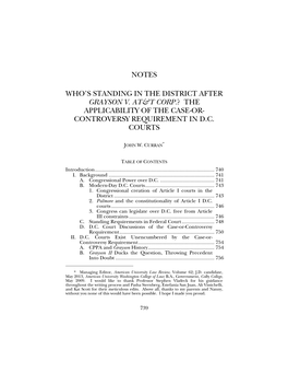 Notes Who's Standing in the District After Grayson V. At&T Corp.? the Applicability of the Case-Or- Controversy Requireme