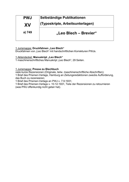 PWJ „Leo Blech – Brevier“