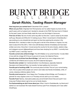 Sarah Richin, Tasting Room Manager