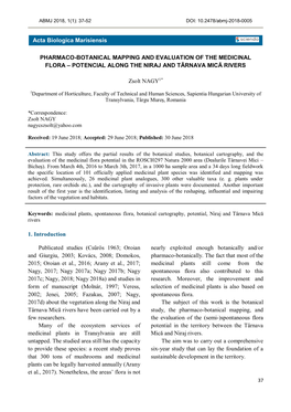 Pharmaco-Botanical Mapping and Evaluation of the Medicinal Flora – Potencial Along the Niraj and Târnava Mică Rivers