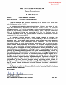 Lloyd M. Stoolman, M.D., Professor of Pathology in the Medical School, Retired from Active Faculty Status on May 31,2019