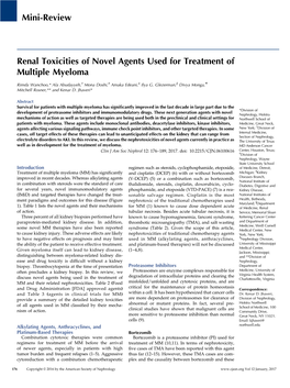 Renal Toxicities of Novel Agents Used for Treatment of Multiple Myeloma