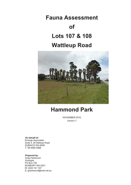 Fauna Assessment of Lots 107 & 108 Wattleup Road