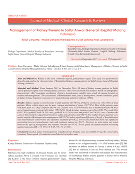 Management of Kidney Trauma in Saiful Anwar General Hospital Malang Indonesia