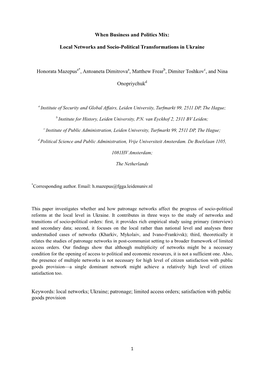 Local Networks and Socio-Political Transformations in Ukraine Honorata Mazepus , Antoaneta Dimi