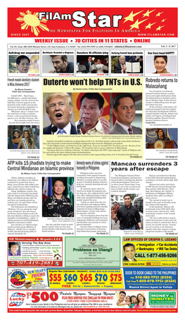 Duterte Won't Help Tnts in U.S