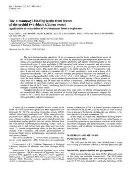 The Α-Mannosyl-Binding Lectin from Leaves of the Orchid Twayblade (Listera Ovata)