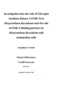GSK-3) in Dictyostelium Discoideum and the Role of GSK-3 Binding Partners in Dictyostelium Discoideum and Mammalian Cells