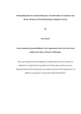 Distinguishing Between Altruistic Behaviours: the Desirability of Considerate And