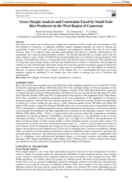 Gross Margin Analysis and Constraints Faced by Small Scale Rice Producers in the West Region of Cameroon