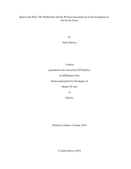 Quiet in the Rear: the Wehrmacht and the Weltanschauungskrieg in the Occupation of the Soviet Union