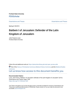 Baldwin I of Jerusalem: Defender of the Latin Kingdom of Jerusalem