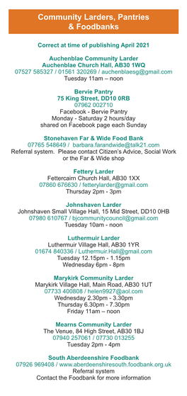 Community Larders, Pantries & Foodbanks