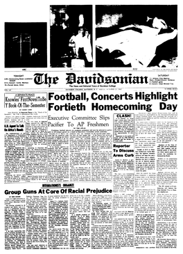 Fortieth Homecoming Day John Knowles" a Separatepeace Is the "Book of the Davidson's 40Th Annual Homecoming Day Will Be Semester,' Announced This Week