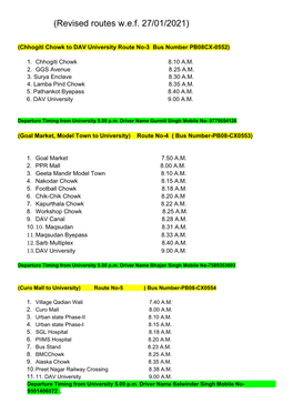 Revised Routes W.E.F. 27/01/2021