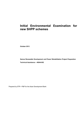 Initial Environmental Examination for New SHPP Schemes
