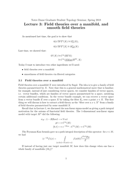 Lecture 3: Field Theories Over a Manifold, and Smooth Field Theories