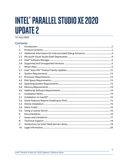 Intel® Parallel Studio XE 2020 Update 2 Release Notes