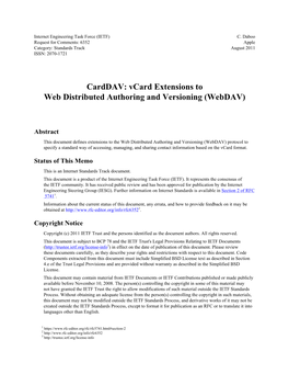 Carddav: Vcard Extensions to Web Distributed Authoring and Versioning (Webdav)
