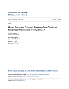 Climate Change and Phenology: Empoasca Fabae (Hemiptera: Cicadellidae) Migration and Severity of Impact