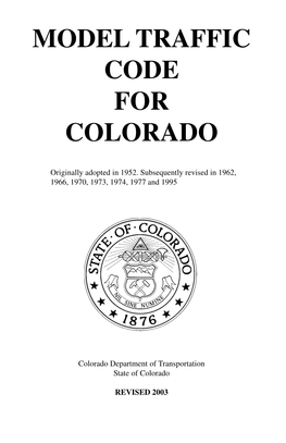 Model Traffic Code for Colorado