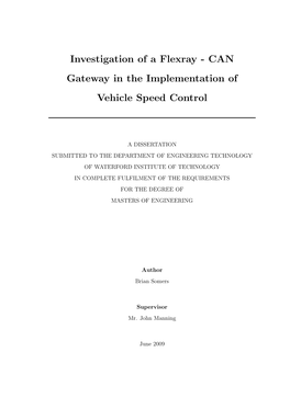 CAN Gateway in the Implementation of Vehicle Speed Control