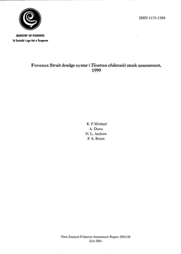 Foveaux Strait Dredge Oyster ( Tiosfrea Chilensis) Stock Assessment, 1999