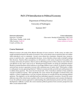 Pol S 270 Introduction to Political Economy