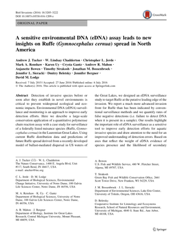 Edna) Assay Leads to New Insights on Ruffe (Gymnocephalus Cernua) Spread in North America