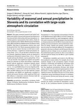 Variability of Seasonal and Annual Precipitation in Slovenia and Its Correlation with Large-Scale Atmospheric Circulation