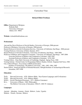 Richard Elliott Friedman CV