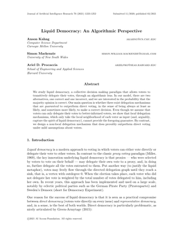 Liquid Democracy: an Algorithmic Perspective