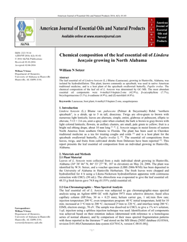 Chemical Composition of the Leaf Essential Oil of Lindera Benzoin