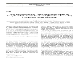 Role of Leptodora Kindti (Cladocera: Leptodoridae) in the Life Cycle of Raphidascaris Biwakoensis (Nematoda: Anisakidae), a Fish Parasite in Lake Biwa, Japan