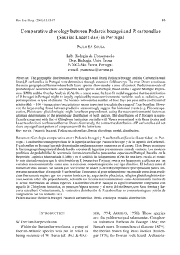 Comparative Chorology Between Podarcis Bocagei and P. Carbonellae