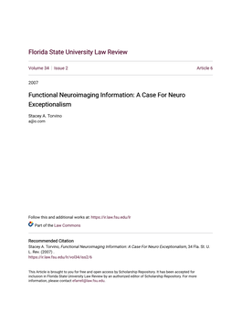 Functional Neuroimaging Information: a Case for Neuro Exceptionalism