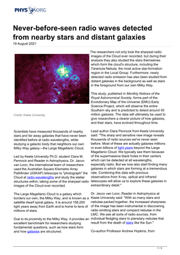 Never-Before-Seen Radio Waves Detected from Nearby Stars and Distant Galaxies 19 August 2021