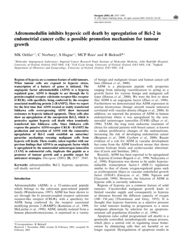 Adrenomedullin Inhibits Hypoxic Cell Death by Upregulation of Bcl-2 in Endometrial Cancer Cells: a Possible Promotion Mechanism for Tumour Growth