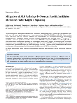 Mitigation of ALS Pathology by Neuron-Specific Inhibition of Nuclear Factor Kappa B Signaling