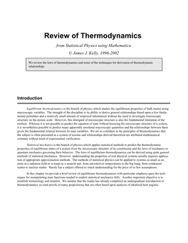 Review of Thermodynamics from Statistical Physics Using Mathematica © James J