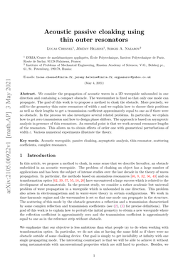 Acoustic Passive Cloaking Using Thin Outer Resonators