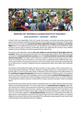 Briefing on “Business & Human Rights in Tanzania” – 2020