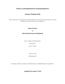 Pullulan Ω-Carboxyalkanoates for Drug Nanodispersions Jameison T